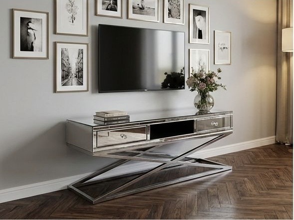 Komoda RTV glamour z lustrem i stalą nierdzewną Modekor.pl